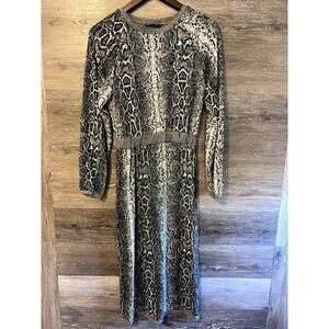 Zara Knit Dress size Small Snake animal print Long Sleeves Midi Fall Crew Neck
